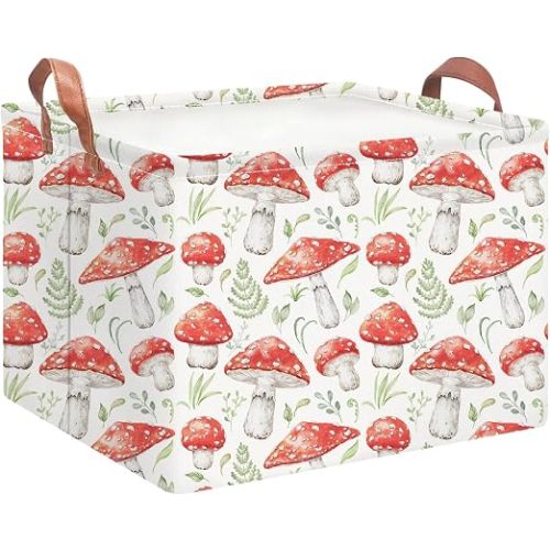 NTAOHAMPER Rectangular Storage Basket Empty,Storage Bin with Handles,Room Decor,Gift Basket,Book Box(Watercolor Mushroom)