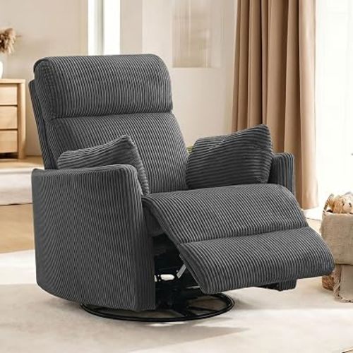 BOSMILLER 360°Swivel Recliner Chair, Nursery Chair with 2 Pillows, Rocker Chair with Soft Corduroy Fabric for Living Room, Bedroom