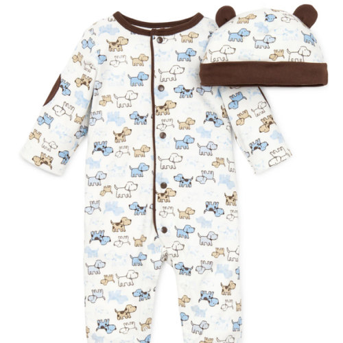 Puppies Footed One-Piece And Hat
