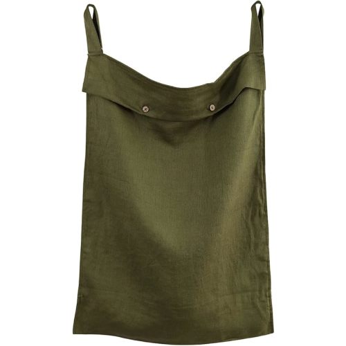 Linen Hanging Laundry Bag, 100% Linen Over The Door Laundry Hamper with Buttons and Zipper, Space Saving Door Hampers for Laundry Dirty Clothes Home Travel, Green