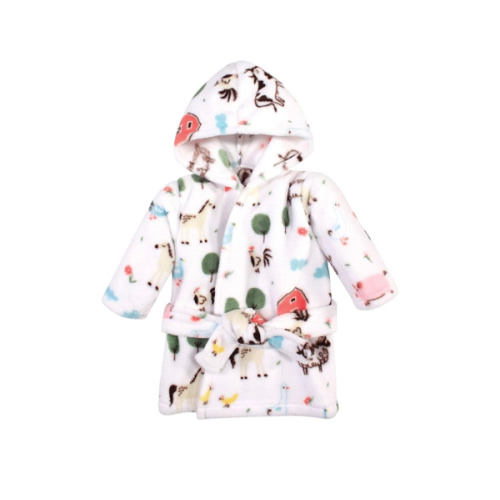 Hudson Baby Unisex Baby Plush Animal Face Bathrobe, Girl Farm Animals, 0-9 Months
