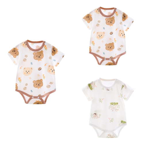 SROBPTY Toddler Boys and Girls Rompers Print Crew Neck Short Sleeve Newborn Crawling Suits for 0-2Y
