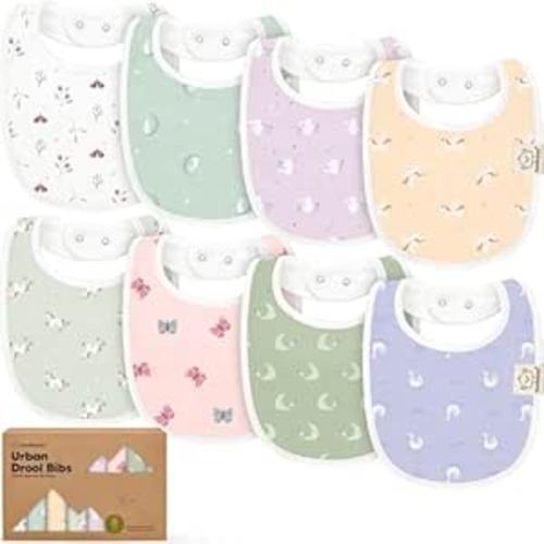 KeaBabies 8-Pack Organic Baby Bibs for Drooling and Teething (Lunaris)