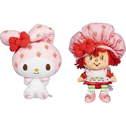 Jazwares Hello Kitty and Friends - 8-Inch Strawberry Shortcake x My Melody Plush 2-Pack - Officially Licensed Sanrio Product from Ages 6+