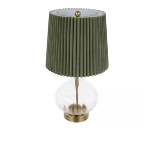 Green & Gold Pleated Glass Table Lamp