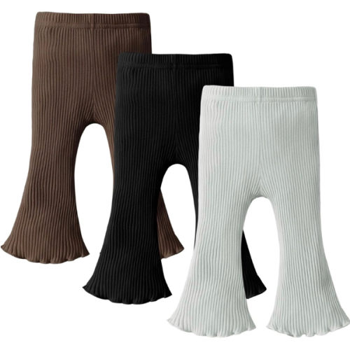 DREAM BUS 3 Pack Baby Girl Pants Toddler Leggings Solid Ribbed Cotton Baby Girls Flare Pants Toddler Bell Bottoms