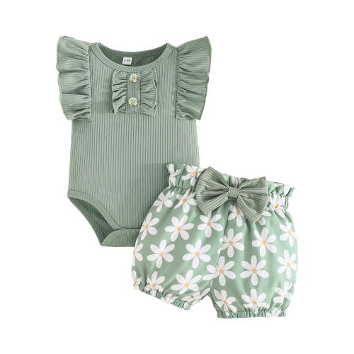 Leey-World Girl Onesies Baby Cotton Sleeveless Bodysuits Short Sleeve Onesies Girl(Green,9-12 Months)