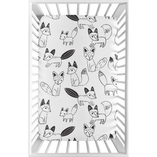 Sweet Jojo Designs Boy or Girl Gender Neutral Unisex Baby Fitted Mini Crib Sheet Fox Black and White