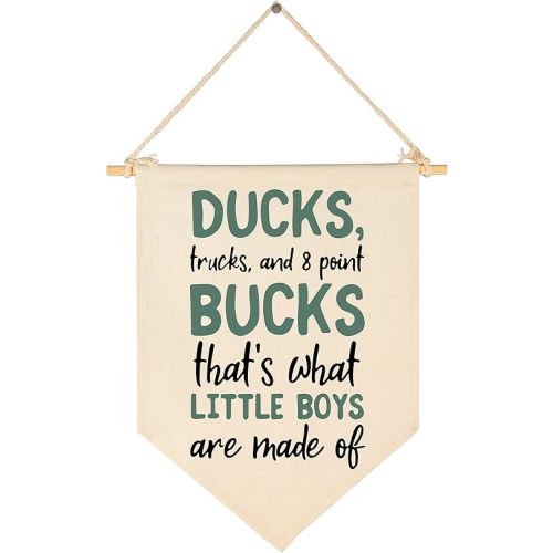 Duck Hunting Nursery Decor-Deer Wall Decor-Birthday Christmas Gift-Canvas Hanging Flag Banner Wall Sign Decor Gift for Nursery Bedroom Playroom Front Door Baby Kids Boy Teen