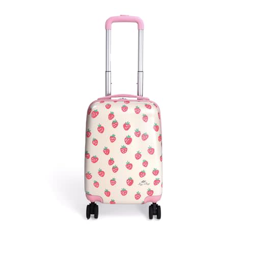 Itzy Ritzy Toddler Suitcase with Adjustable Handle, 360-Degree Spinner Wheels, 2 Interior Compartments and Hard Shell Design; Perfect Kids Luggage with Wheels for Ages 3 and Up (Strawberry)