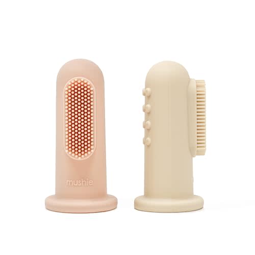 mushie Baby Finger Toothbrush (Blush/Shifting Sand) 2-Pack