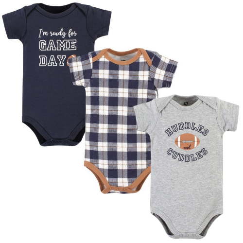 Hudson Baby Infant Boy Cotton Bodysuits, Football Huddles 3-Pack, Newborn
