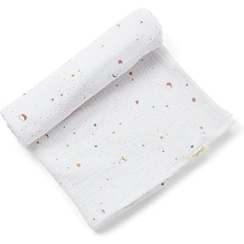 PEHR Muslin Cotton Swaddle, Celestial | Organic Baby Blanket | Ultra-Soft & Versatile | 47” x 47”