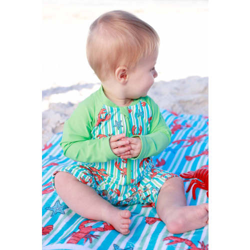 Long Sleeve Rash Guard Swim Romper Shortie | Pinch Me Blue