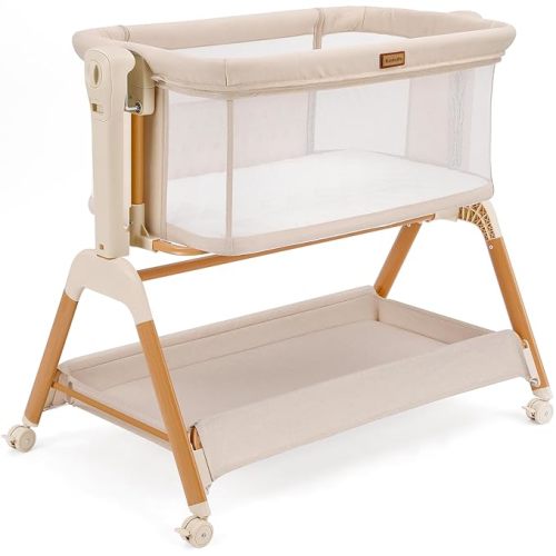 Ezebaby Baby Bassinet Bedside Sleeper: 3-in-1 Rocking Bassinet for Baby - Breathable Full-Mesh Crib with Mattress | 6 Height Adjustable | Portable Crib with Lockable Wheels for Newborns