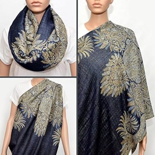 Nursing Cover - Nursing Scarf - Nursing Infinity Scarf - Breastfeeding Cover (Navy Blue with Floral Golden Beige Pattern)