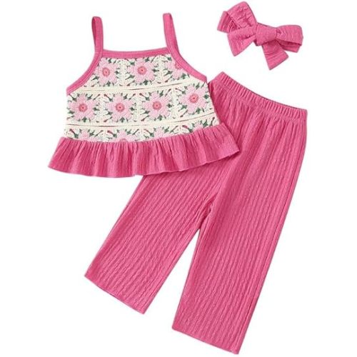 Toddler Baby Girl Summer Clothes Outfits Crocheted Ruffle Camisole Pants Kids Clothing Set