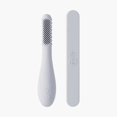ezpz Baby-Led Toothbrush + Sensory Tongue Depressor Dual Pack - Pewter