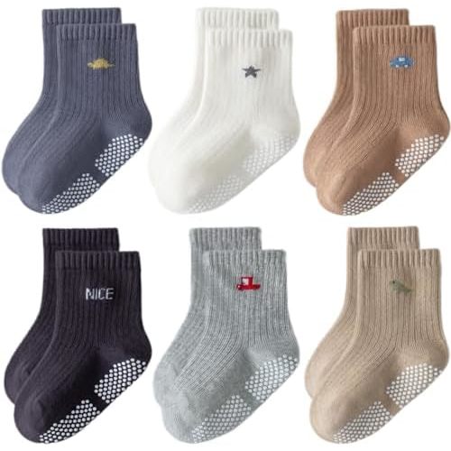 Toddler Non Slip Grip Ankle Socks with Grippers Cute Seamless for Baby Boys Girls Infants Kids 6 Pairs