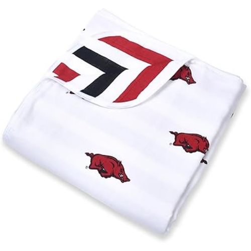 Three Little Anchors University of Arkansas Toddler Blanket – 4 Layer Muslin Cotton– Officially Licensed Razorbacks Baby & Kids Blanket for Arkansas Fans