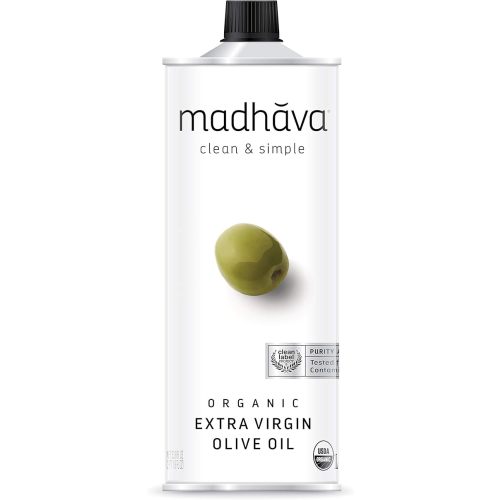 Madhava Organic Olive Oil, 1L Tin, 100% Pure, Single Source, Traceable, Cold Extracted, Non-Gmo, No Pesticides, Gluten Free, Vegan, Kosher, Extra Virgin, 33.8 Fl Oz