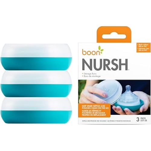 Boon Nursh Storage Buns - Holds Boon Nursh Bottle Pouches, Nipples, and Pacifiers - Bottle-Feeding Supplies - Blue and White - 3 Count