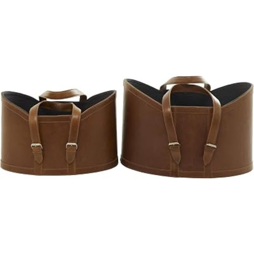 Deco 79 Leather Baskets, Set of 2, 20" & 19"W, Brown