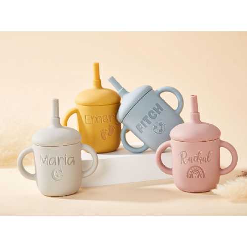 Personalized Silicone Baby Cup with Name 5oz, Easter Gift, Toddler Silicone Cup, 1st birthday, Custom Non-Spill Baby Training Cup with Straw