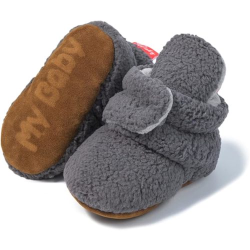 Sawimlgy Newborn Infant Baby Girl Boy Cotton Booties Stay On Sock Slippers Soft Bedroom Shoes Non-Skid Ankle Boots With Grippers Toddler Crib Warm Shoe First Walker Birthday Shower