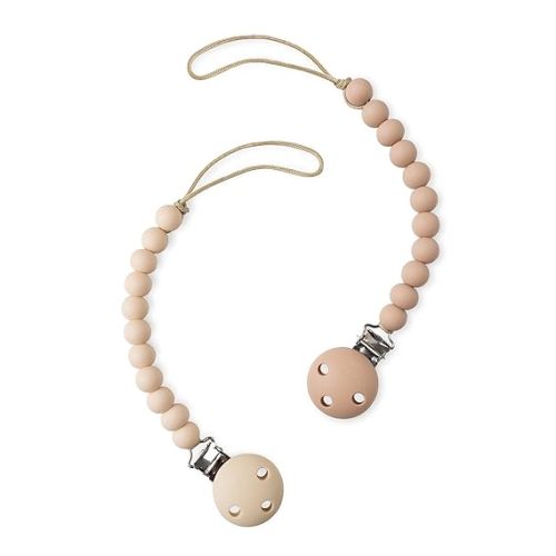 Comfy Cubs Pacifier Clips 2 Pack - 100% Food Grade Silicone Baby Pacifier Clips, BPA & PVC Free - CPSIA Certified, Lightweight and Flexible Baby Gifts - Beige & Light Beige