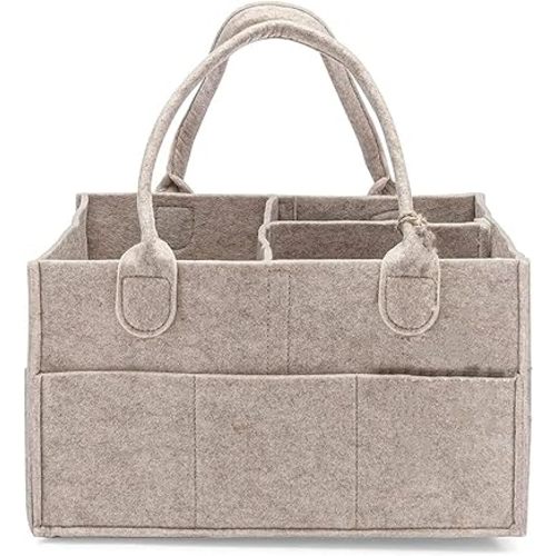 Oatmeal Baby Diaper Caddy Organizer,Portable with Handle, Perfect for Changing Table, Nursery and Car