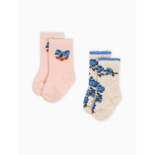 Jacquard Mix Socks - 2 Pack in Flower/Cherry