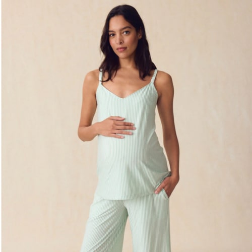 LAKE | Women | DreamModal® Pajamas | Parisian Green Pencil Stripe Maternity Kimono Bundle