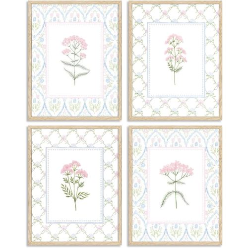 Pink Blue Floral Nursery Wall Art (12x16 Unframed)