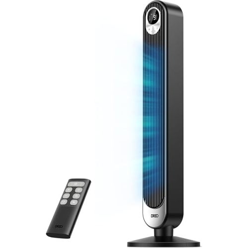 DREO Tower Fan for Bedroom, 28 ft/s, 20dB Quiet Fans that Blow Cold Air, 9 Speeds, 4 Modes, 12H Timer, Oscillating Cooling Standing Floor Fan Powerful for Indoor Home Office Room, LED Display, 42 inch