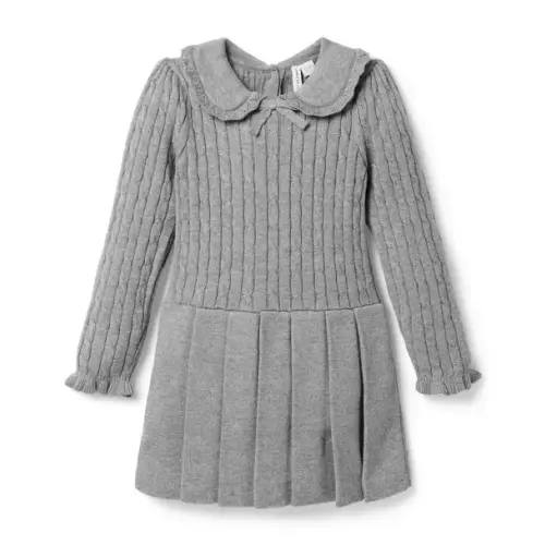 Girl Misty Heather Grey Cable Knit Pleated Sweater Dress by Janie and Jack