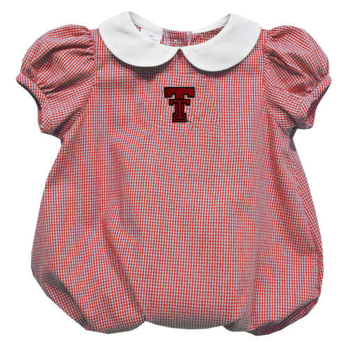 Texas Tech Red Raiders Embroidered Red Cardinal Gingham Baby Bubble Short Sleeve