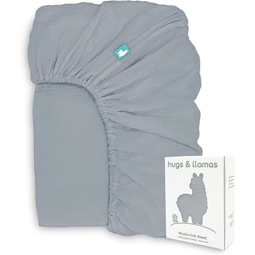 Hugs & Llamas | 100% Organic Cotton Muslin Fitted Crib Sheet | Baby Crib Sheets for Boys & Girls - Neutral Moonlit Lake