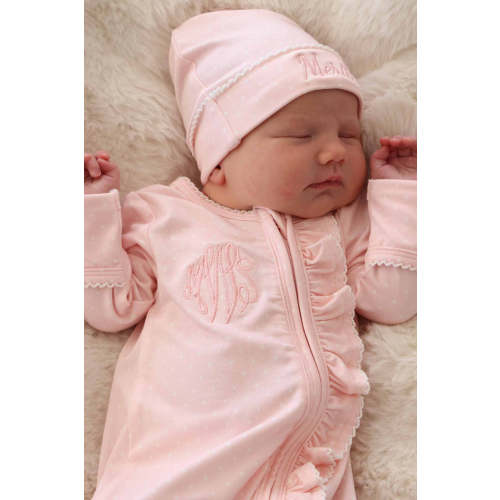 Picot Trim Bamboo Zipper Footie | Baby Pink