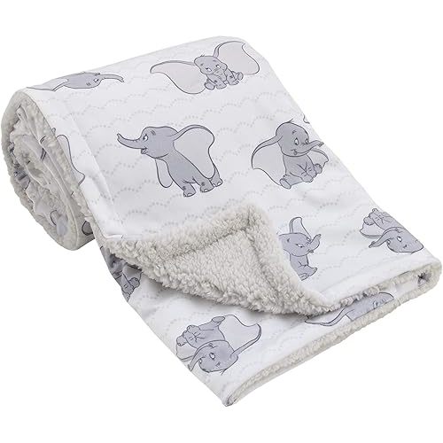 Disney Dumbo White and Grey Super Soft Baby Blanket with Sherpa Back