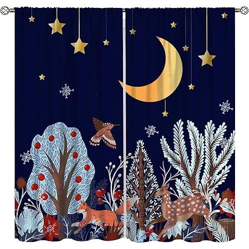 YCness Rustic Animal Curtains, Wild Forest Animal Bear Fox Deer Kids Window Treatments for Living Room Bedroom, Farmhouse Woodland Blackout Drapes 2 Panel Sets, 42x45 Inch, Style-6