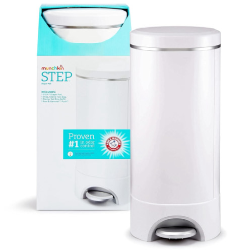 Munchkin® STEP™ Diaper Pail Powered by Arm & Hammer, #1 in Odor Control, Award-Winning, Includes 1 Snap, Seal & Toss™ Bag, 1 Starter Refill Ring, and 1 PUCK™ Baking Soda Cartridge