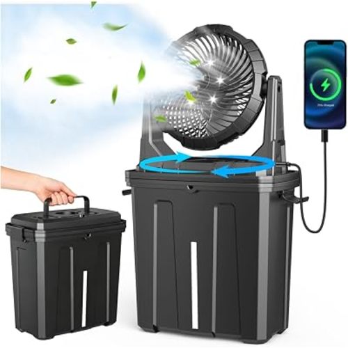 Ausic 2026 Upgraded 10″ 9L Oscillating Portable Misting Fan With Light, [Max 55Hrs] Golf Cart Mister Fan for Outside Patios, Outdoor Rechargeable Battery Operated Water Cool Fan-3 Spray Misters