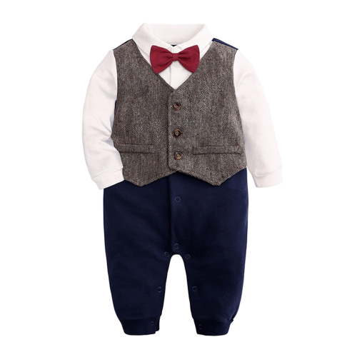 Lenpel Newborn Baby Boys' Rompers Infant Long Sleeve Button down Collared Tuxedo Jumpsuits Formal Outfits with Bow Tie