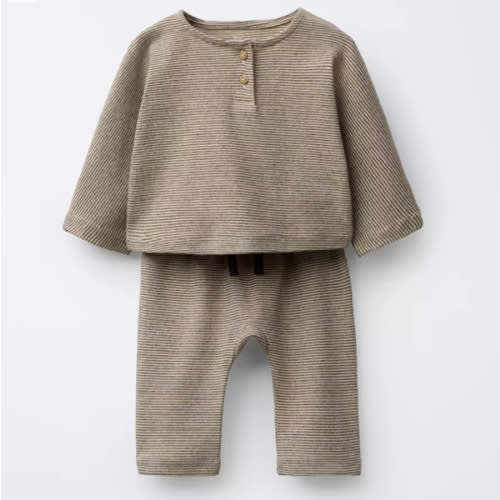 STRIPED T-SHIRT AND PANTS SET - taupe brown | ZARA United States