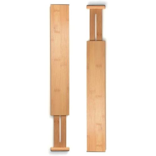 2 Pcs Bamboo Drawer Dividers Spring Adjustable & Expandable Organizer for Kitchen Dresser Bedroom Baby Drawer Bathroom Desk