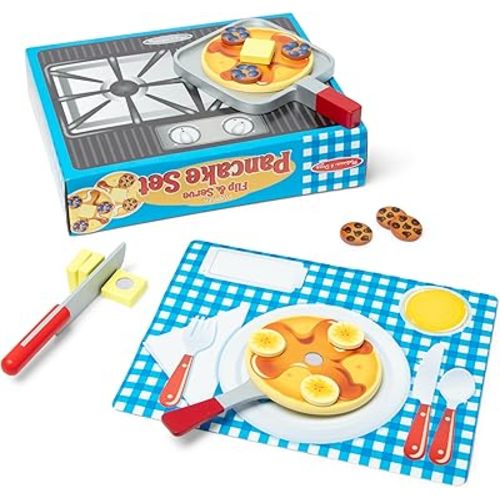 Melissa & Doug Flip and Serve Pancake Set (19 pcs) - Wooden Breakfast Play Food