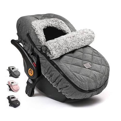 ACRABROS Car Seat Cover Baby: Winter Infant Carseat Canopy for Boy Girl Newborn, Zipper Peeping Window, Warm Cozy Cold Weather Waterproof Fitted, Black