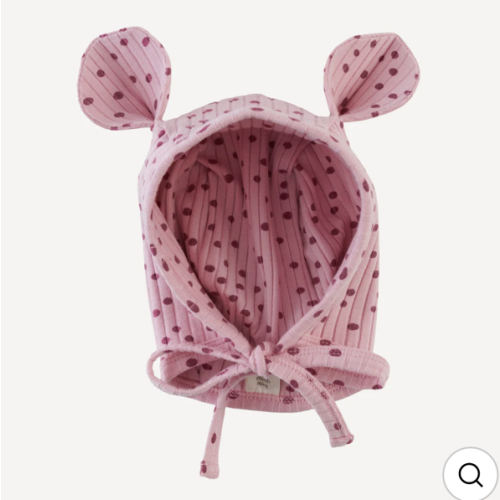 bear hat | mauve dot | organic cotton wide rib