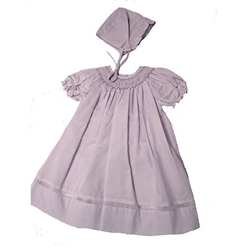 Petit Ami Girl's Smocked Dress with Embroidered Insets & Bonnet Infant Lavender (Newborn)